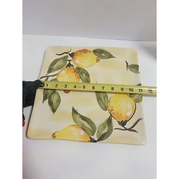 Set of 2 Lemon Orchard by Pier 1 Hand Painted Large Square Dinner Plates 11"x15" - Picture 5 of 7